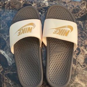 Light Pink & Gold Nike Slides